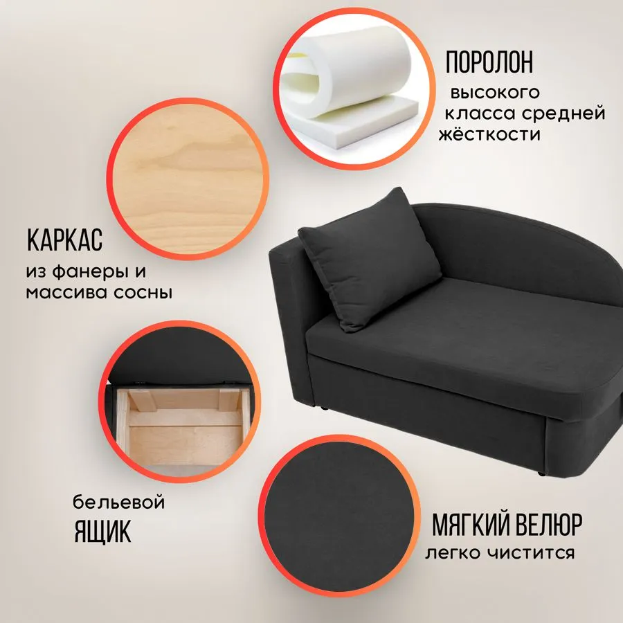 Диван-кровать левая 1050 графит Brendoss в Берёзовском - beryozovskij.mebel-e96.ru