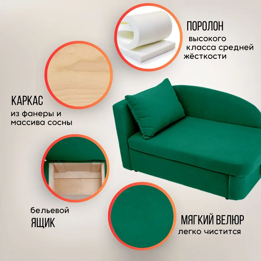 Диван-кровать левая 1050 изумрудный Brendoss в Берёзовском - beryozovskij.mebel-e96.ru