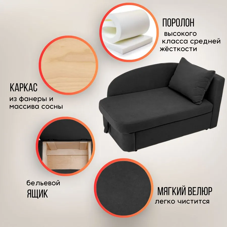 Диван-кровать правая 1050 графит Brendoss в Берёзовском - beryozovskij.mebel-e96.ru