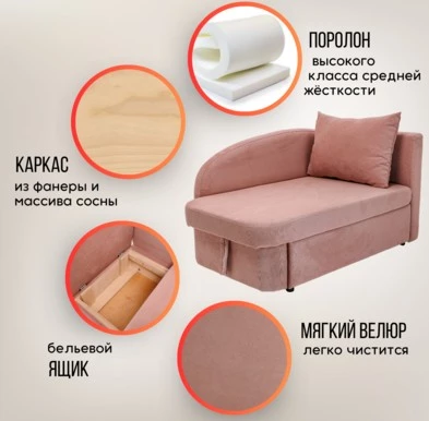 Диван-кровать правая 1050 розовый Brendoss в Берёзовском - beryozovskij.mebel-e96.ru