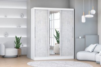 Шкаф-купе 1700 мм 3-х дверный с 1-м зеркалом (арт. 012) белый/цемент (Диал) в Берёзовском - beryozovskij.mebel-e96.ru