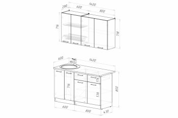 Кухонный гарнитур Асая Медиум 1400 мм (Герда) в Берёзовском - beryozovskij.mebel-e96.ru