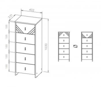 Комод (5 ящиков) Байкал Графит/Дуб золотой (СВ) в Берёзовском - beryozovskij.mebel-e96.ru