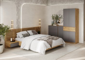 Спальный гарнитур Бостон Лайт серый (Стиль) в Берёзовском - beryozovskij.mebel-e96.ru