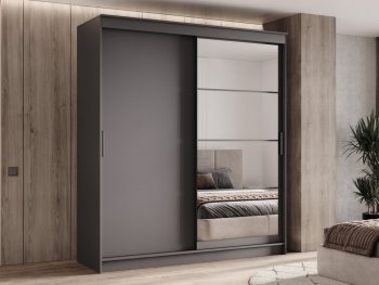 Шкаф-купе 2000 мм Гранд-1 ЛДСП/Зеркало, графит (Эра) в Берёзовском - beryozovskij.mebel-e96.ru