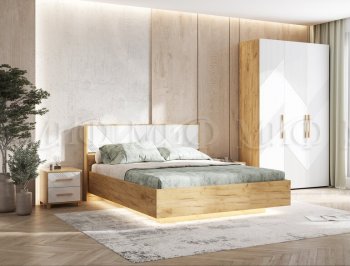 Кровать парящая Ирис крафт/белый с подсветкой (Миф) в Берёзовском - beryozovskij.mebel-e96.ru