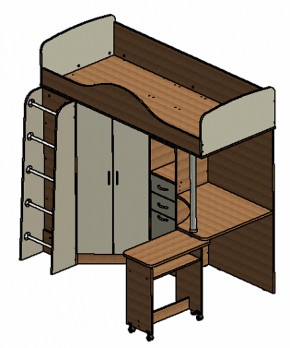 Кровать-чердак Теремок-1 Дуб молочный/Орех в Берёзовском - beryozovskij.mebel-e96.ru