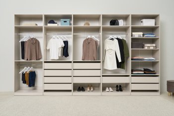 Гардеробная/шкаф 4000 мм Ларго №1 открытая Кашемир (Миф) в Берёзовском - beryozovskij.mebel-e96.ru