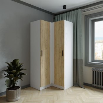 Шкаф угловой Ларс (угол прямой), Белый/Крафт золотой (Микон) в Берёзовском - beryozovskij.mebel-e96.ru