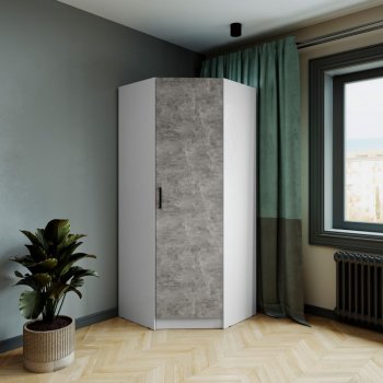 Шкаф угловой Ларс (угол скос), Белый/Ателье светлое (Микон) в Берёзовском - beryozovskij.mebel-e96.ru