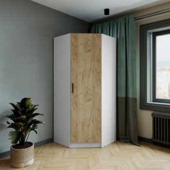 Шкаф угловой Ларс (угол скос), Белый/Крафт золотой (Микон) в Берёзовском - beryozovskij.mebel-e96.ru