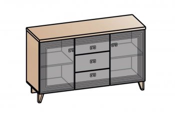 Комод 2дв, 3ящ Лежер КМ-3103 дуб серый/холст вулканический(СанТан) в Берёзовском - beryozovskij.mebel-e96.ru