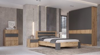 Кровать двуспальная Ленора вотан/Графит (Лин) в Берёзовском - beryozovskij.mebel-e96.ru