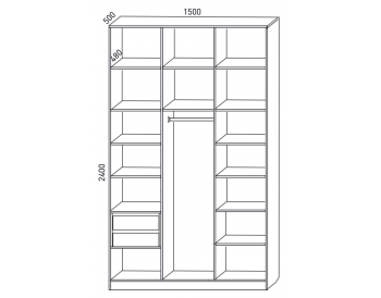 Шкаф распашной 1500 мм М6-3.3 Б+П+Б 150 + ящики + антресоль (М6) в Берёзовском - beryozovskij.mebel-e96.ru