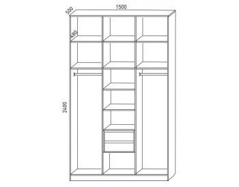 Шкаф распашной 1500 мм М6-3.4 П+Б+П 150 + антресоль + ящики (М6) в Берёзовском - beryozovskij.mebel-e96.ru