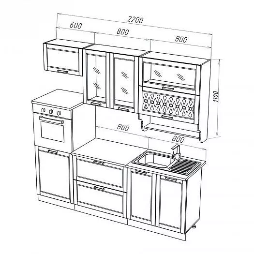 Кухонный гарнитур Милано 2200 мм Ком. №3 (Миф) в Берёзовском - beryozovskij.mebel-e96.ru