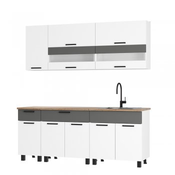 Кухонный гарнитур Монтана 2000 мм белый/графит (БТС) в Берёзовском - beryozovskij.mebel-e96.ru