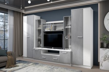 Стенка Николь-2 белый/бетонный камень(Зарон) в Берёзовском - beryozovskij.mebel-e96.ru