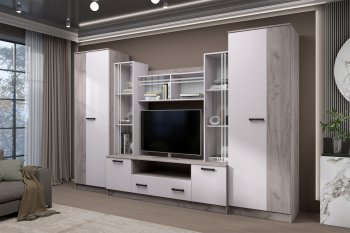 Стенка Николь-2 крафт серый/кашемир (Зарон) в Берёзовском - beryozovskij.mebel-e96.ru