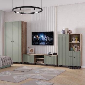 Стенка Олива комп.3 эвкалипт софт (БТС) в Берёзовском - beryozovskij.mebel-e96.ru