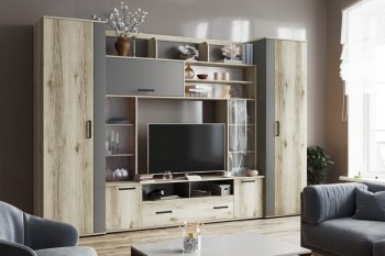 Гостиная Оскар-18-2 дуб делано/графит (Текс) в Берёзовском - beryozovskij.mebel-e96.ru