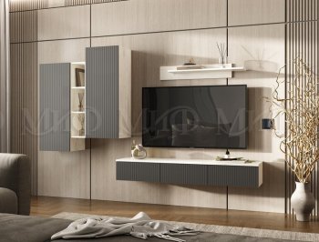 Стенка Оскар комп.2 крафт белый/графит (Миф) в Берёзовском - beryozovskij.mebel-e96.ru