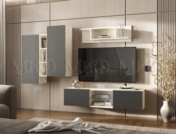 Стенка Оскар крафт белый/графит (Миф) в Берёзовском - beryozovskij.mebel-e96.ru