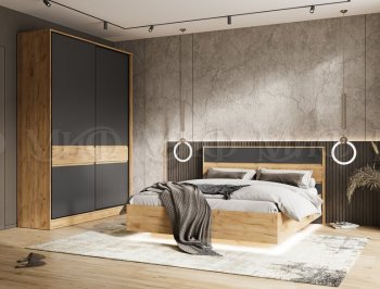 Кровать парящая Роджина с подсветкой, крафт/графит (Миф) в Берёзовском - beryozovskij.mebel-e96.ru