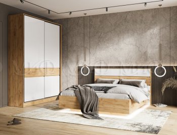 Кровать парящая Роджина с подсветкой, крафт/белый (Миф) в Берёзовском - beryozovskij.mebel-e96.ru