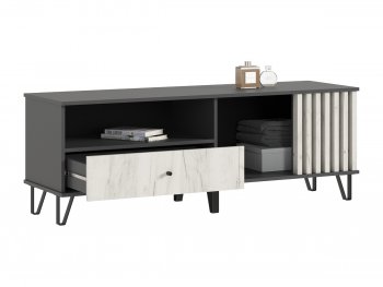 Тумба ТВ (1500) Роджина крафт белый/графит (Миф) в Берёзовском - beryozovskij.mebel-e96.ru