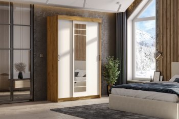 Шкаф-купе ШКП-7 1300 мм золотой/белый (СВ) в Берёзовском - beryozovskij.mebel-e96.ru