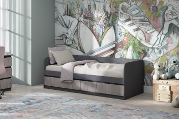 Кровать Соната 900 графит/крафт серый (Зарон) в Берёзовском - beryozovskij.mebel-e96.ru