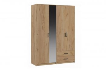 Шкаф 1500 мм  4-х ств. с зеркалом 2 ящ. SVETLANA LOFT, дуб золотой (Генезис) в Берёзовском - beryozovskij.mebel-e96.ru