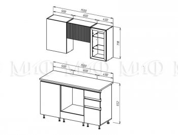 Кухонный гарнитур Техно-6 1500 мм (Миф) в Берёзовском - beryozovskij.mebel-e96.ru